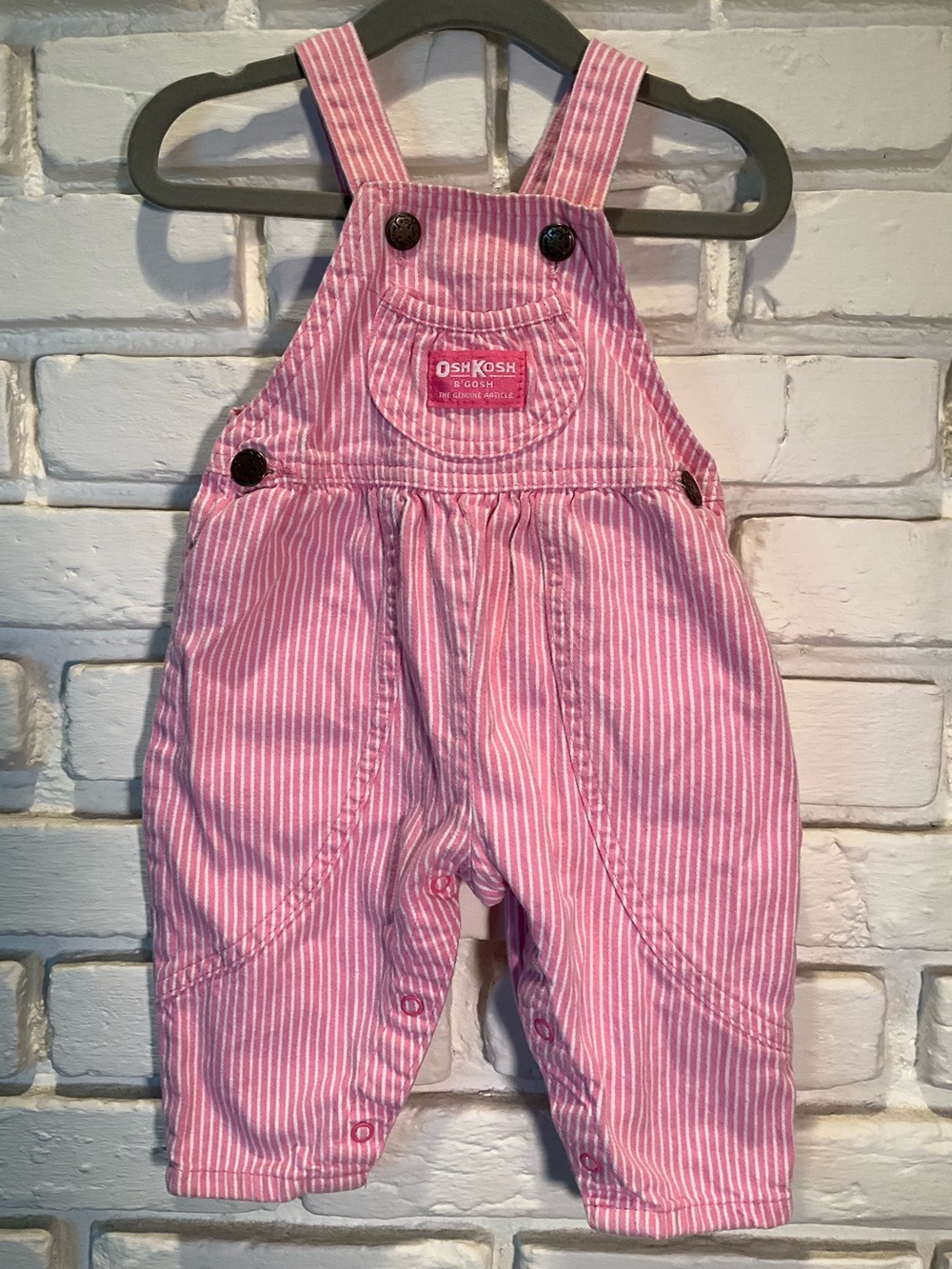 Vintage Oshkosh Girl Vestbak Overall Pink White Railroad Stripe Overalls Sz 6/9
